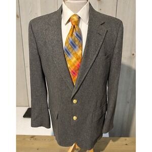 VTG‎ Palm Beach Solid Gray Wool Flannel Gold Button Blazer Sport Coat Jacket 42L